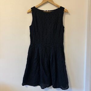 Uniqlo Black Cotton Eyelet Fit and Flare Mini Dress | Size Medium